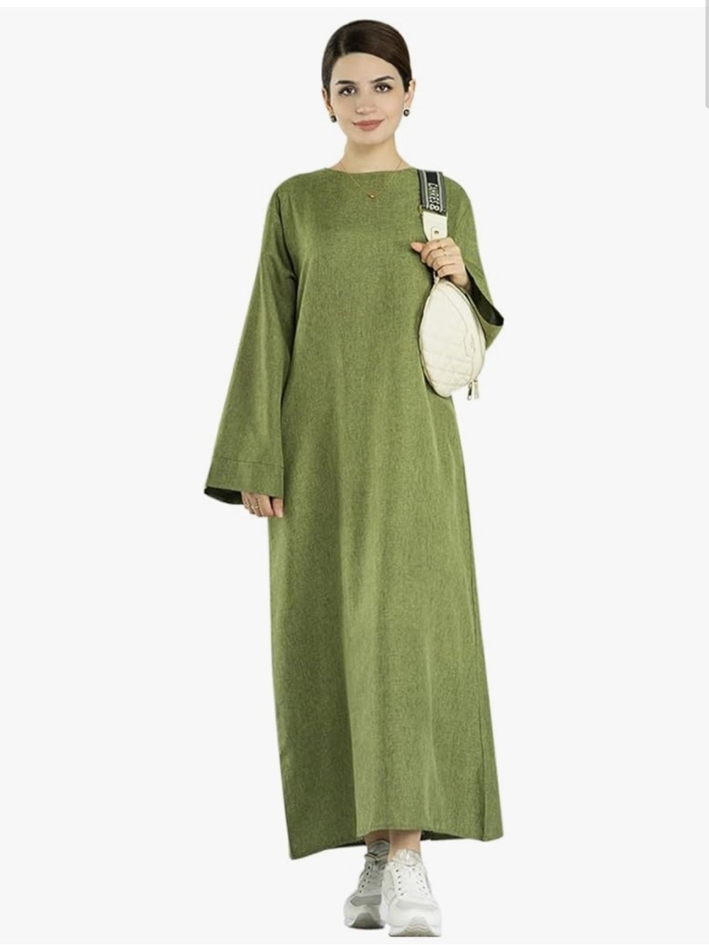 NWT- Large Olive Green Long Sleeve Dress Casual Modest FULL COVERAGE Abaya